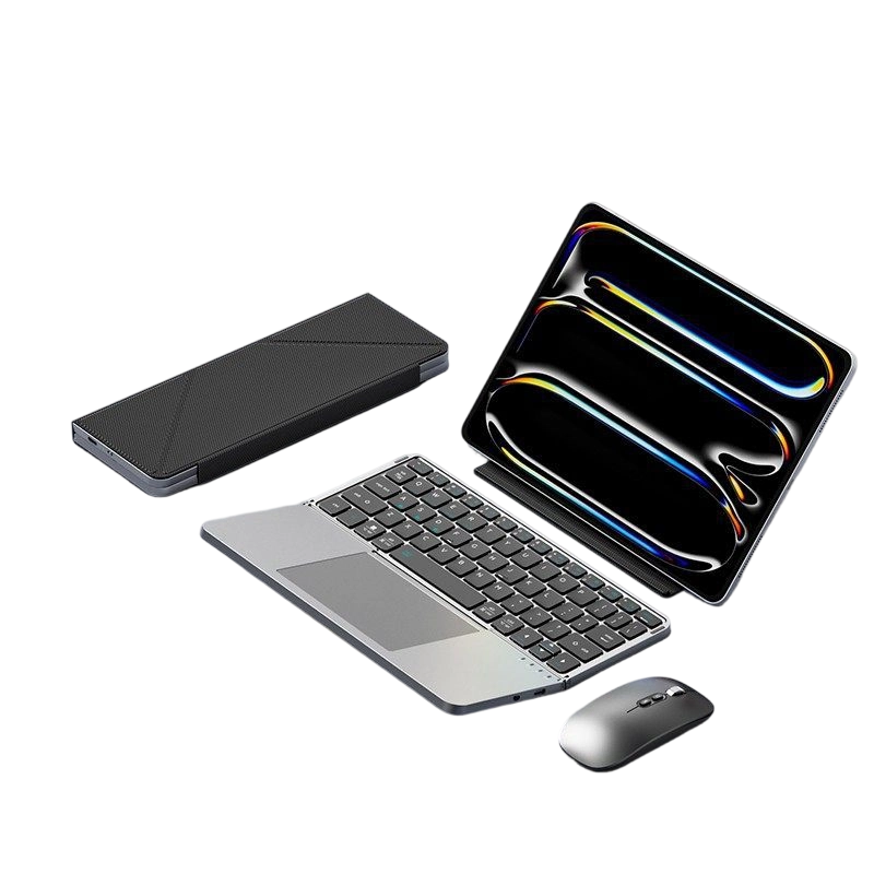 Ultra-Slim Folding Keyboard with Integrated Touchpad and Stand