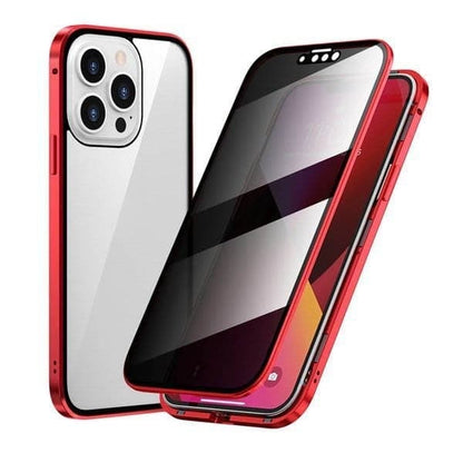 Magnetic selected phones case with privacy glass and metal frame