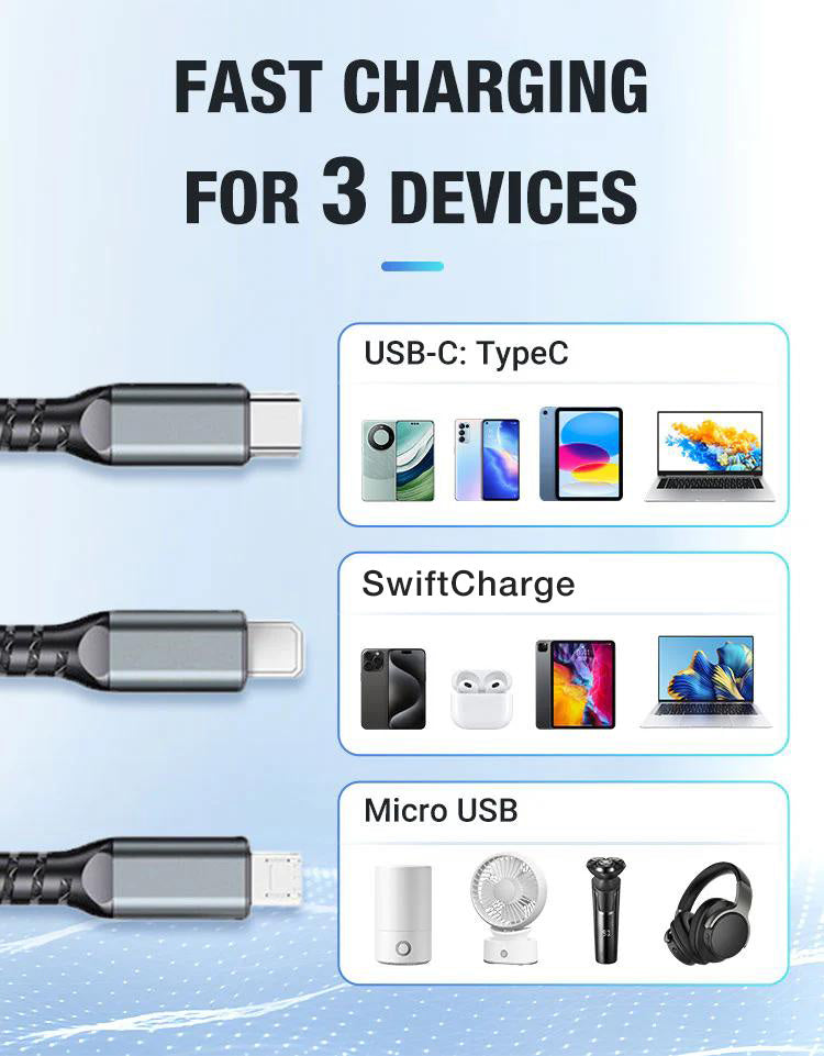Transparent Luminous 3-in-1 charging Cable