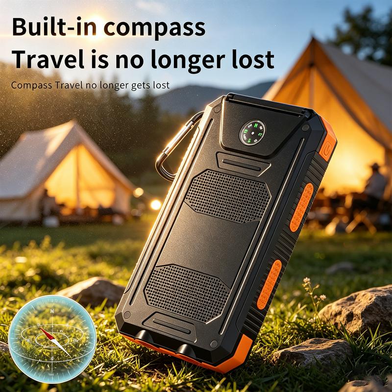 Portable Solar Power Bank, Solar Powered Charger with Dual LED Flashlights, Power Bank for Travel, Camping