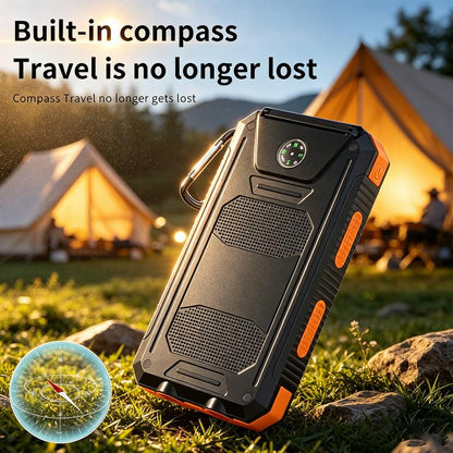 Portable Solar Power Bank, Solar Powered Charger with Dual LED Flashlights, Power Bank for Travel, Camping