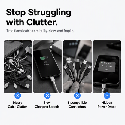 4-in-1 Charging Cable with Digital Display and Keychain charging, Kink-Resistant and Compact