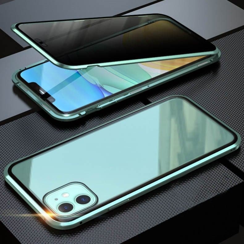 Magnetic selected phones case with privacy glass and metal frame