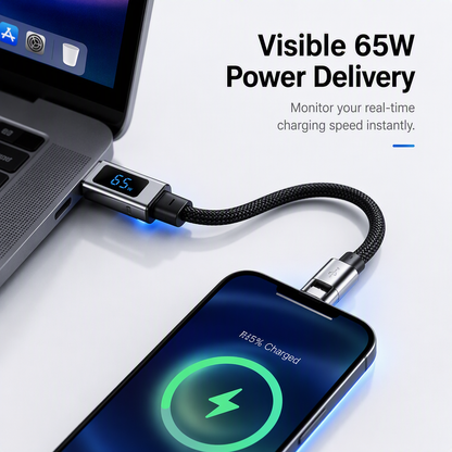 4-in-1 Charging Cable with Digital Display and Keychain charging, Kink-Resistant and Compact