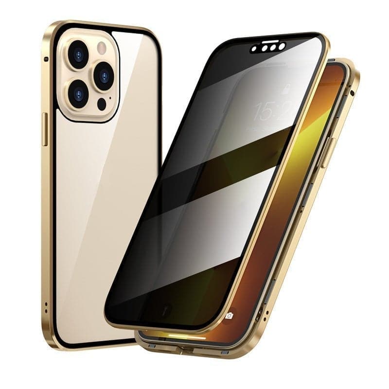 Magnetic selected phones case with privacy glass and metal frame