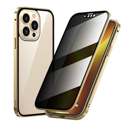 Magnetic selected phones case with privacy glass and metal frame