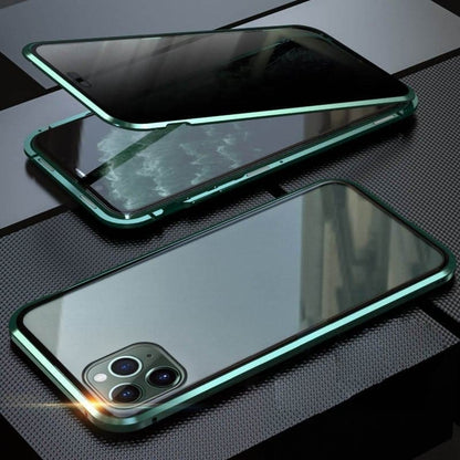 Magnetic selected phones case with privacy glass and metal frame