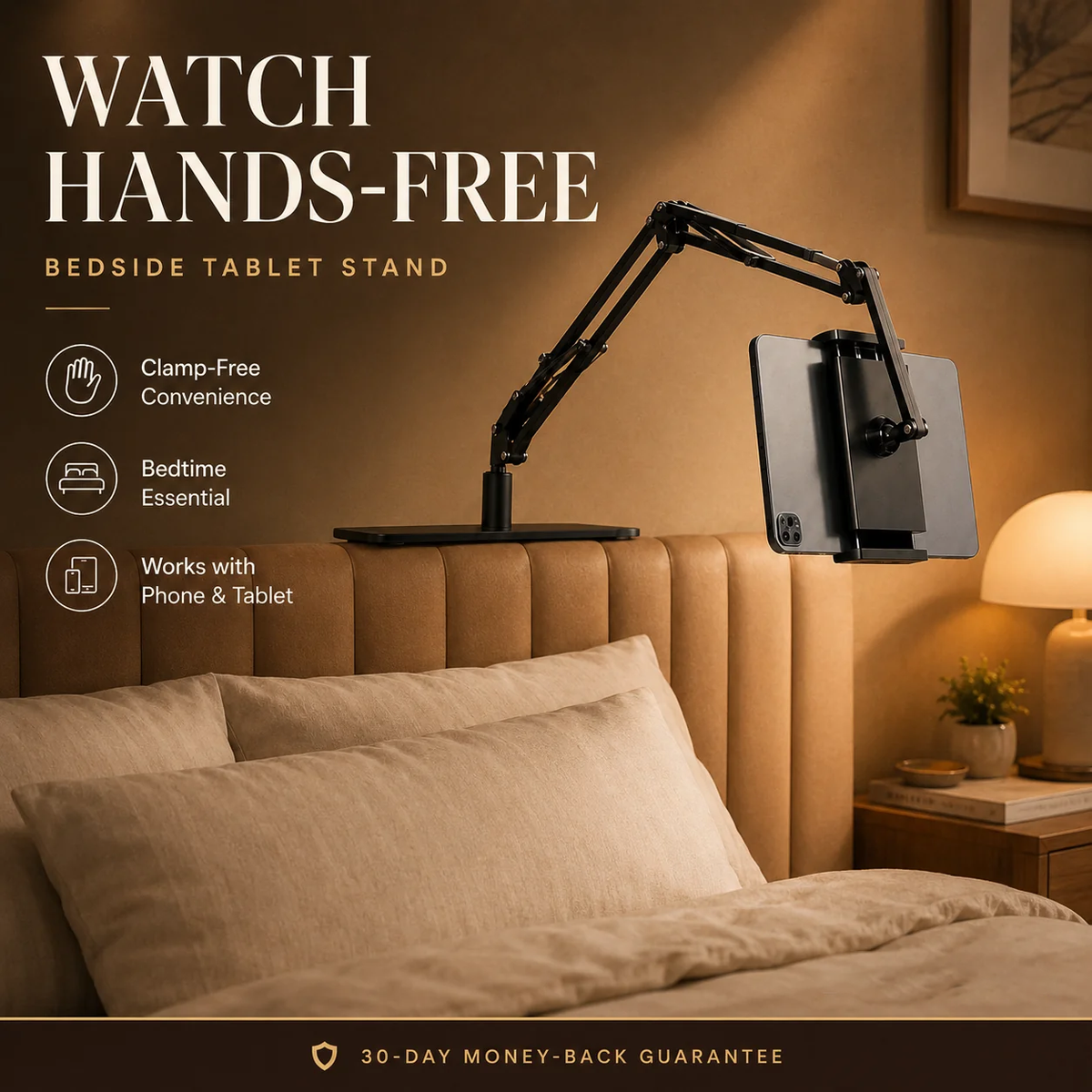 Hidden Bedside Retractable Phone and Tablet Holder