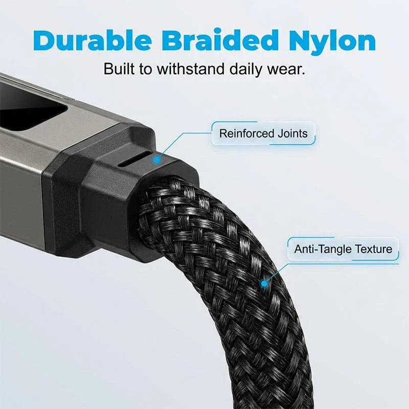 4-in-1 Charging Cable with Digital Display and Keychain charging, Kink-Resistant and Compact