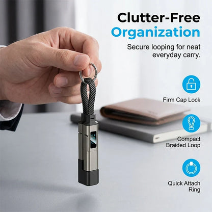 4-in-1 Charging Cable with Digital Display and Keychain charging, Kink-Resistant and Compact