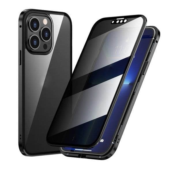 Magnetic selected phones case with privacy glass and metal frame