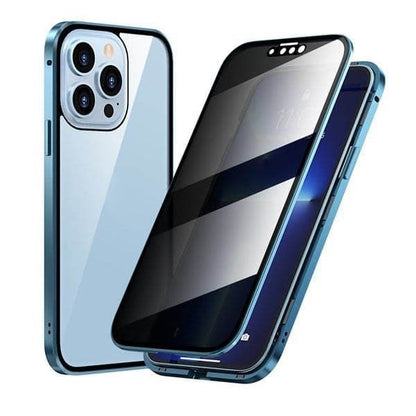 Magnetic selected phones case with privacy glass and metal frame