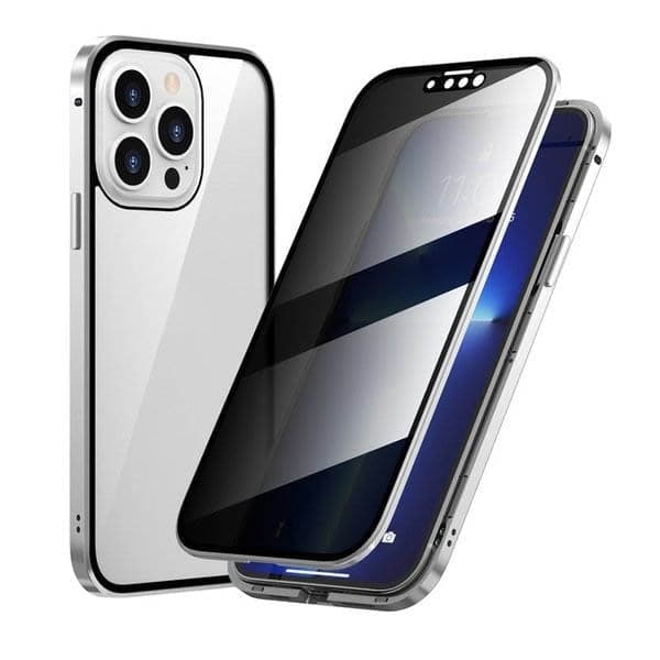 Magnetic selected phones case with privacy glass and metal frame
