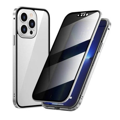 Magnetic selected phones case with privacy glass and metal frame