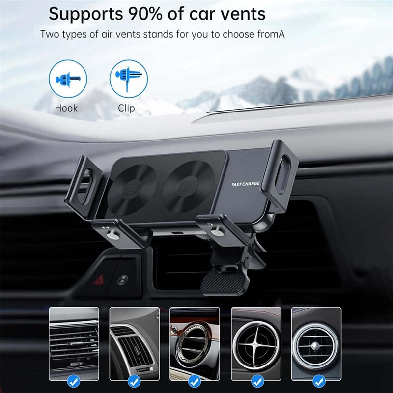 Dual Coil Wireless Car Charger Phone Mount