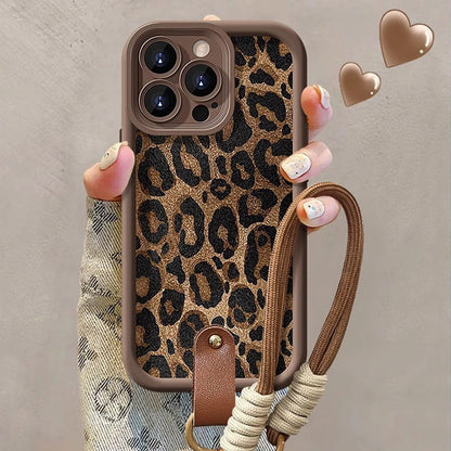 Leopard Print selected phones Case with Lanyard