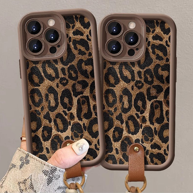 Leopard Print selected phones Case with Lanyard