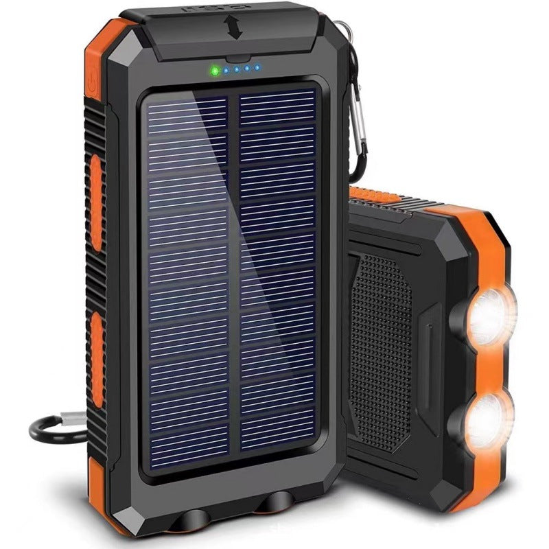 Portable Solar Power Bank, Solar Powered Charger with Dual LED Flashlights, Power Bank for Travel, Camping