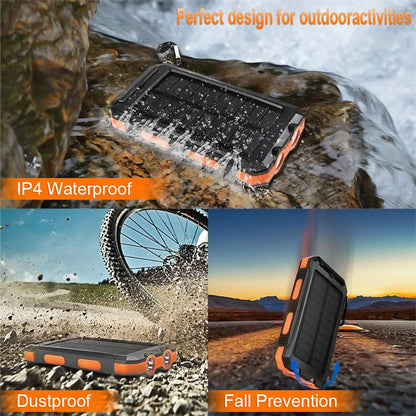 Portable Solar Power Bank, Solar Powered Charger with Dual LED Flashlights, Power Bank for Travel, Camping