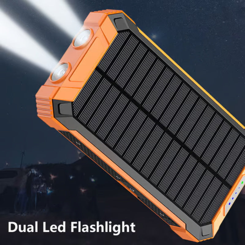 Portable Solar Power Bank, Solar Powered Charger with Dual LED Flashlights, Power Bank for Travel, Camping