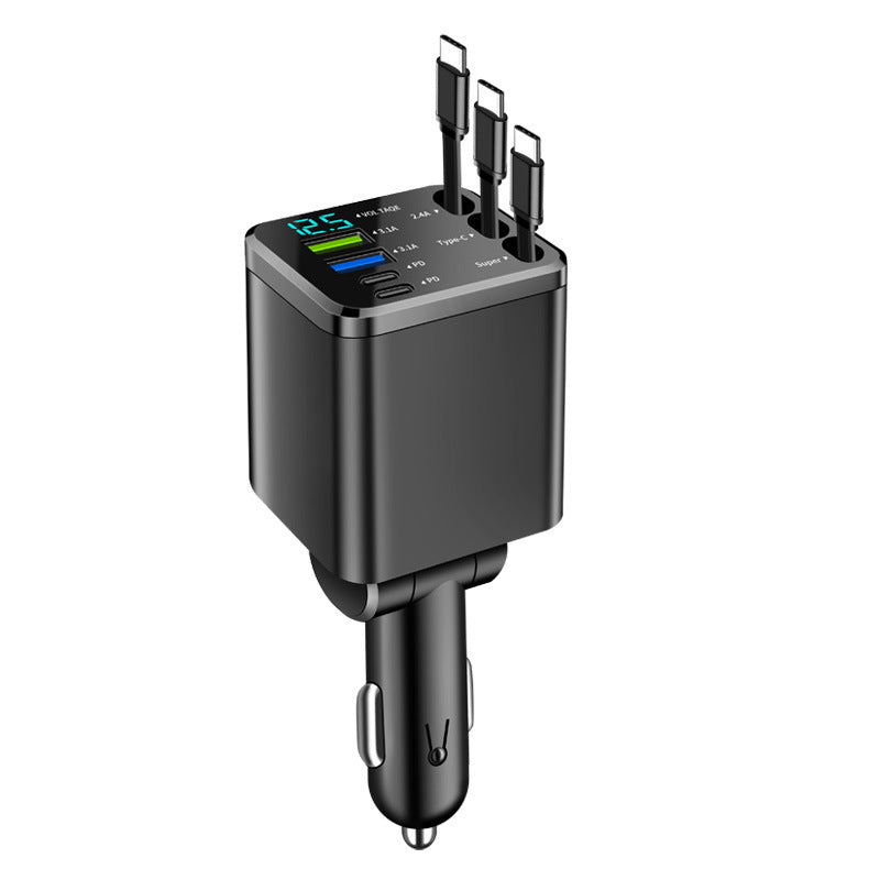 charging 7-in-1 Retractable Fast Car Charger with Voltage Display USB-C For Androidand Lighting For compatible devices