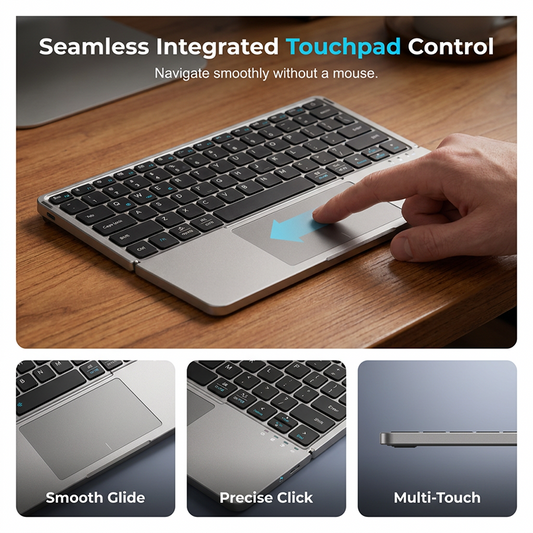 Ultra-Slim Folding Keyboard with Integrated Touchpad and Stand