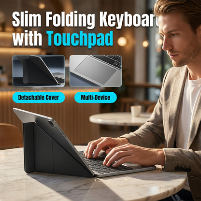 Ultra-Slim Folding Keyboard with Integrated Touchpad and Stand