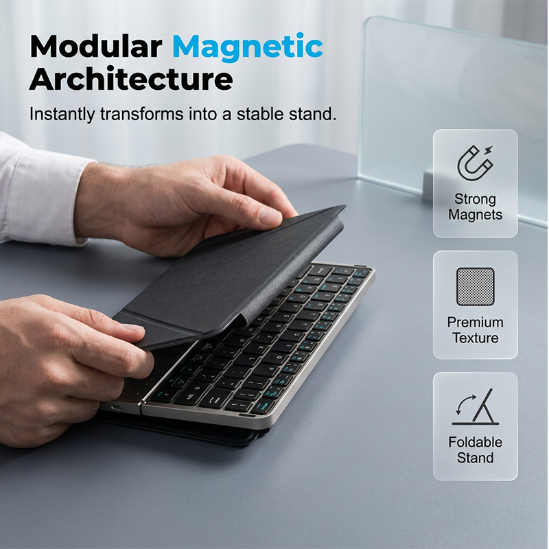 Ultra-Slim Folding Keyboard with Integrated Touchpad and Stand