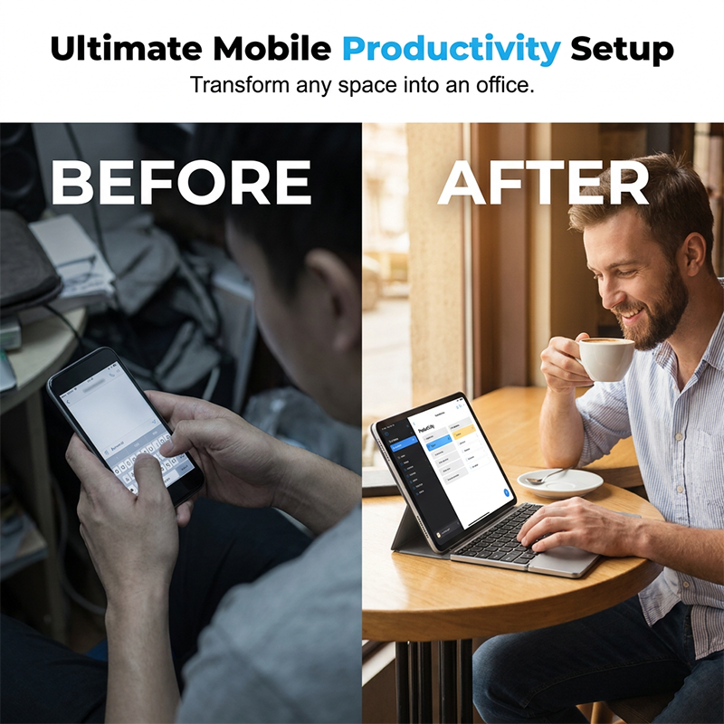 Ultra-Slim Folding Keyboard with Integrated Touchpad and Stand