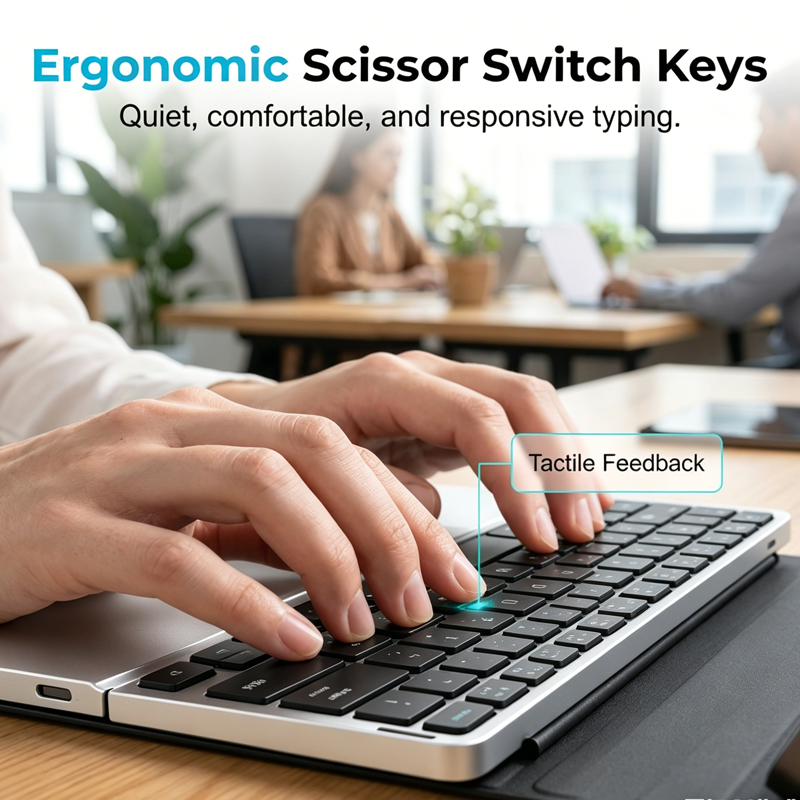 Ultra-Slim Folding Keyboard with Integrated Touchpad and Stand
