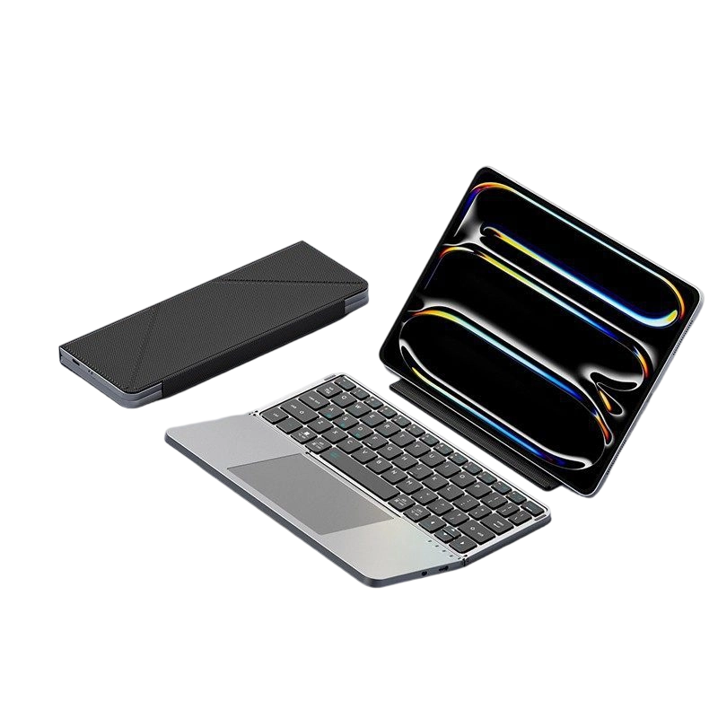 Ultra-Slim Folding Keyboard with Integrated Touchpad and Stand