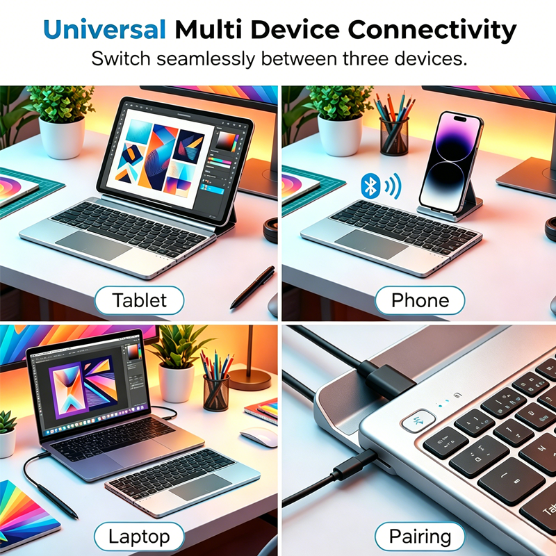 Ultra-Slim Folding Keyboard with Integrated Touchpad and Stand