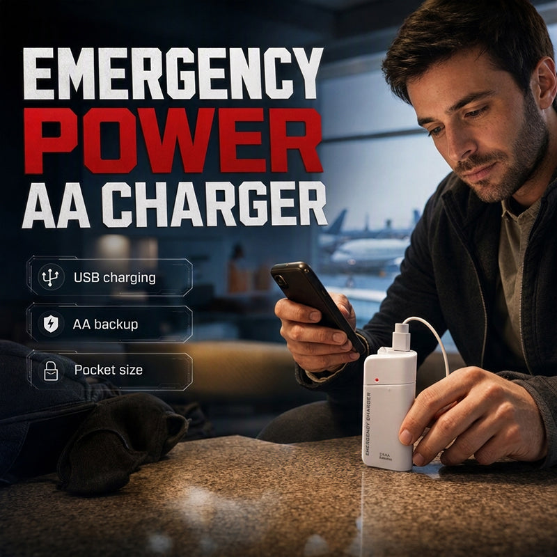 Portable Emergency Phone Charger AA Battery Powered Power Bank with LED Flashlight, Pocket Size USB Emergency Backup Charger for Outdoor Travel Camping
