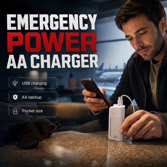 Portable Emergency Phone Charger AA Battery Powered Power Bank with LED Flashlight, Pocket Size USB Emergency Backup Charger for Outdoor Travel Camping