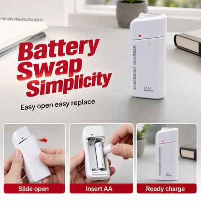 Portable Emergency Phone Charger AA Battery Powered Power Bank with LED Flashlight, Pocket Size USB Emergency Backup Charger for Outdoor Travel Camping