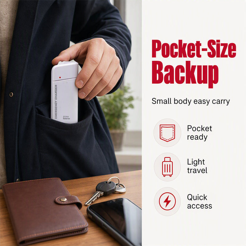 Portable Emergency Phone Charger AA Battery Powered Power Bank with LED Flashlight, Pocket Size USB Emergency Backup Charger for Outdoor Travel Camping