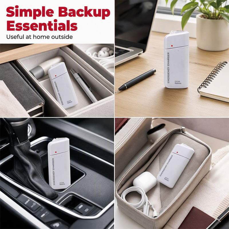 Portable Emergency Phone Charger AA Battery Powered Power Bank with LED Flashlight, Pocket Size USB Emergency Backup Charger for Outdoor Travel Camping
